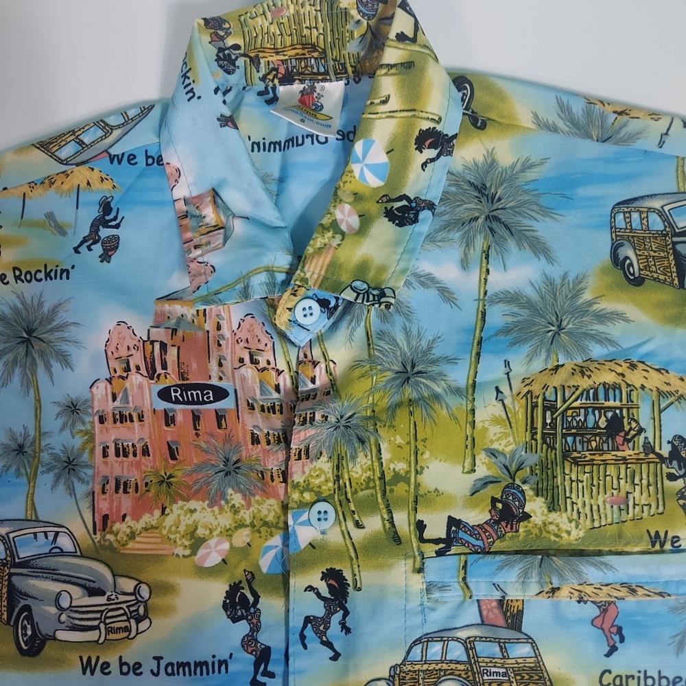 Rima Hawaiian Button Jammin Shirt Mens Size Small Vacation Cruise Woody Car